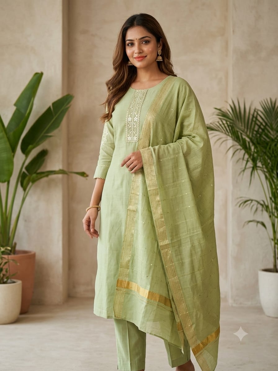 pent-plazzo   stitched cotton suit